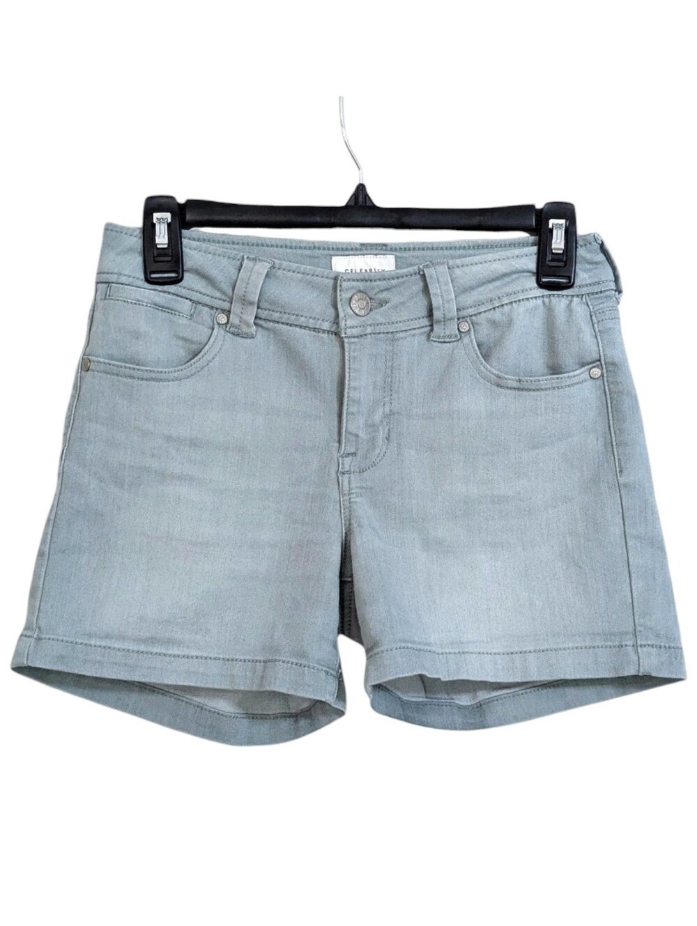 Celebrity Pink Midi Jean Shorts - Size 5 Juniors / 27 Womens - Blue Green Grey